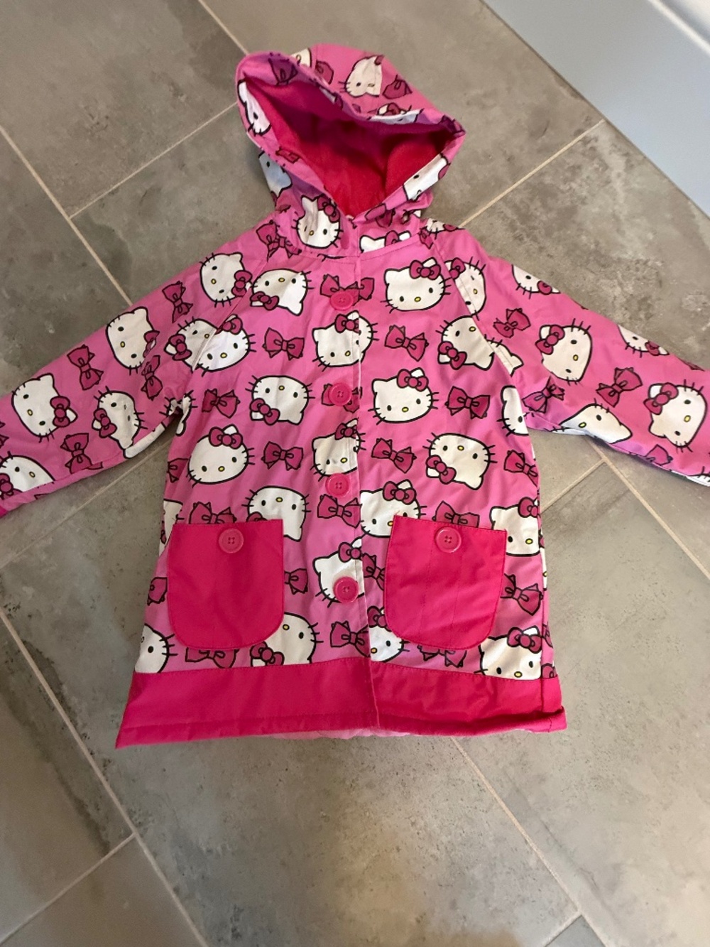 Western Chief Hello Kitty Kids Pink Hooded Rain Jacket Girls Size 5 EUC